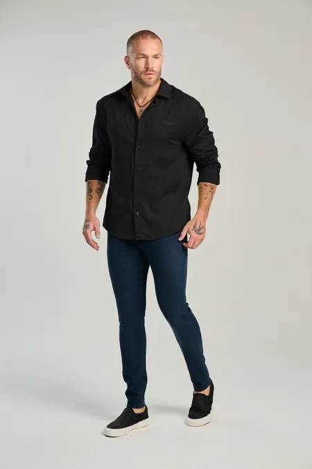 Camisa Social Masculina com Bordado Frente em Algodão Osmoze